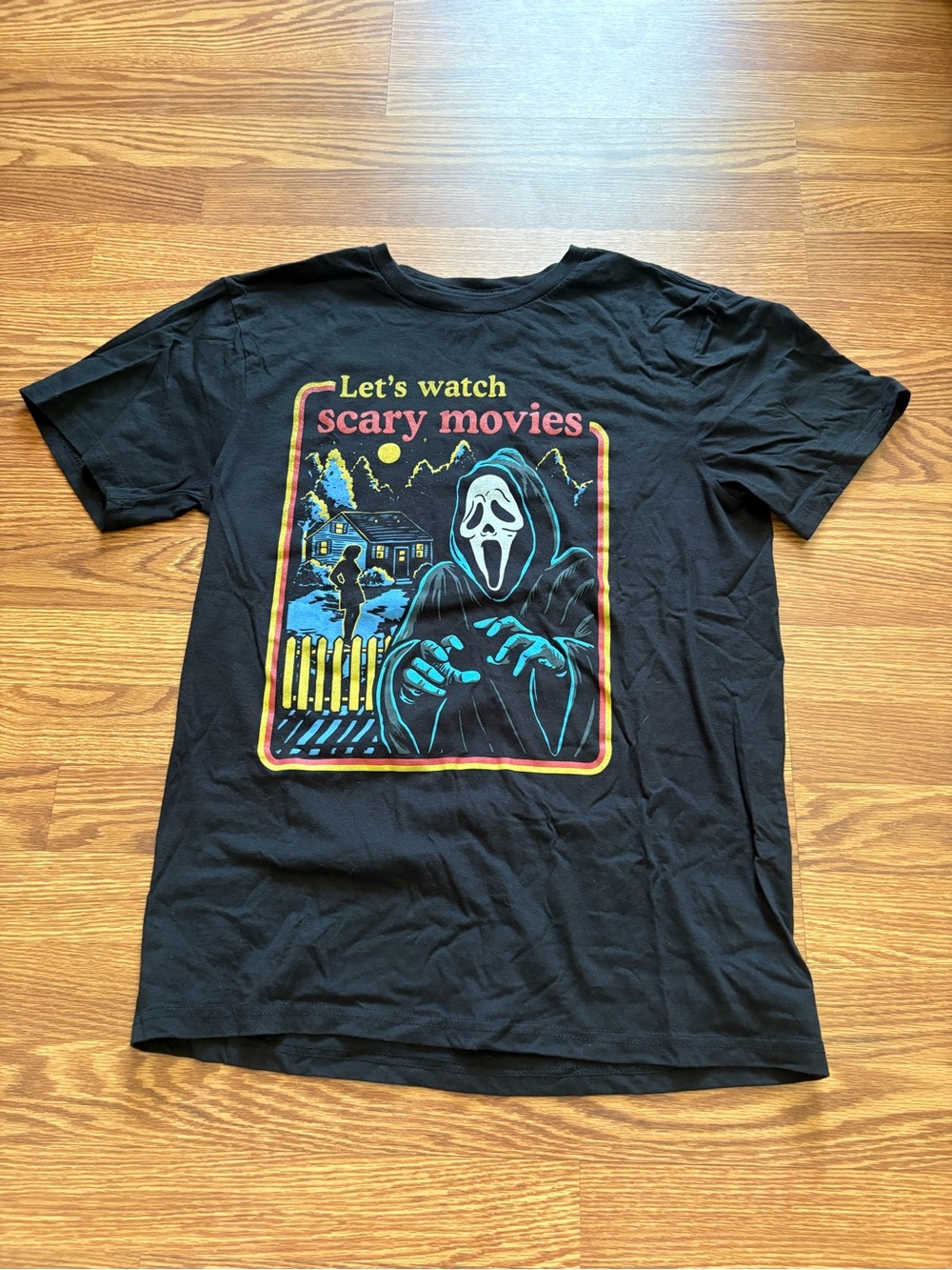 Ghost Face, Let's Watch Scary Movies Graphic Tee - Black